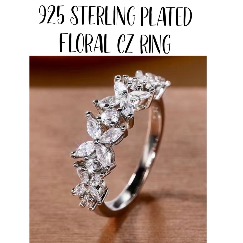 🌸Pretty Floral CZ 925 plated Ring